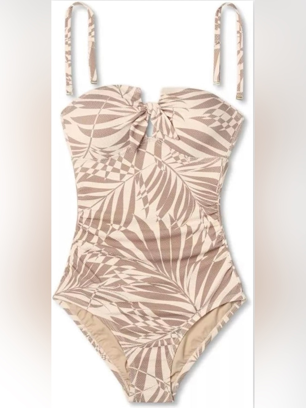 Kona Sol Pique Bandeau Full Coverage One Piece Swimsuit Tropical Beige S